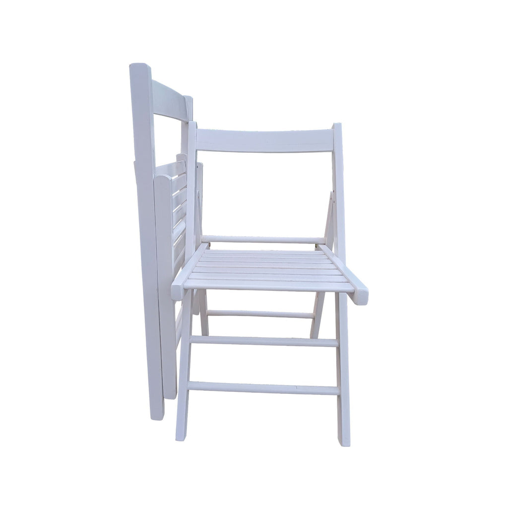 White Folding Chair Set with Foldable Design - Solid Wood