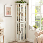 Lighted Corner Curio Cabinet with Adjustable Shelves - Tempered Glass