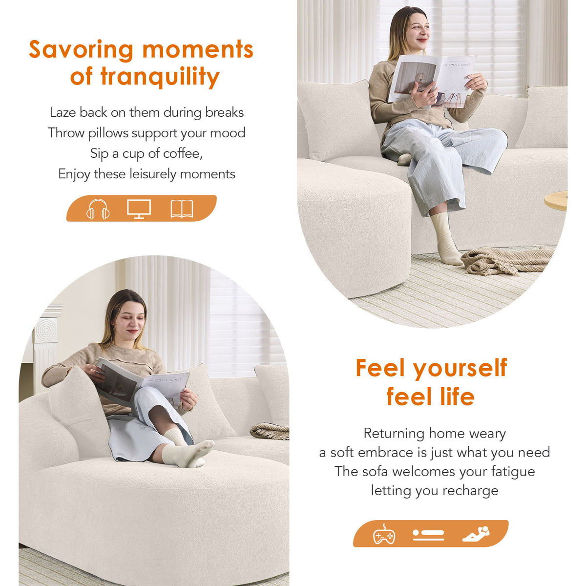 Combined Sofa with 4 Pillows