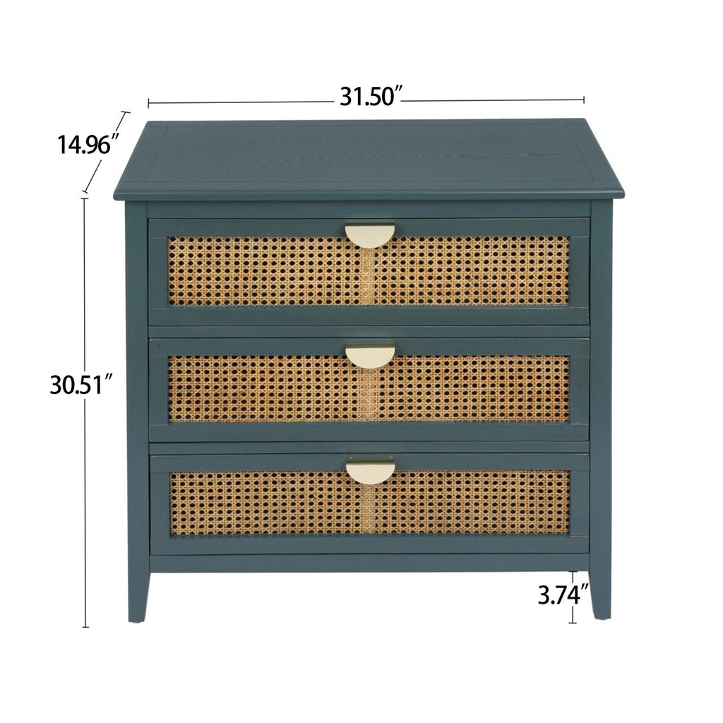 3 Drawer Cabinet, Natural Rattan
