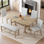 Farmhouse Extendable Dining Table Set with Removable Leaf - Natural Light