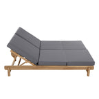 Light Teak Acacia Wood Double Chaise Lounger Set with Dark Grey Cushions - Patio Seating