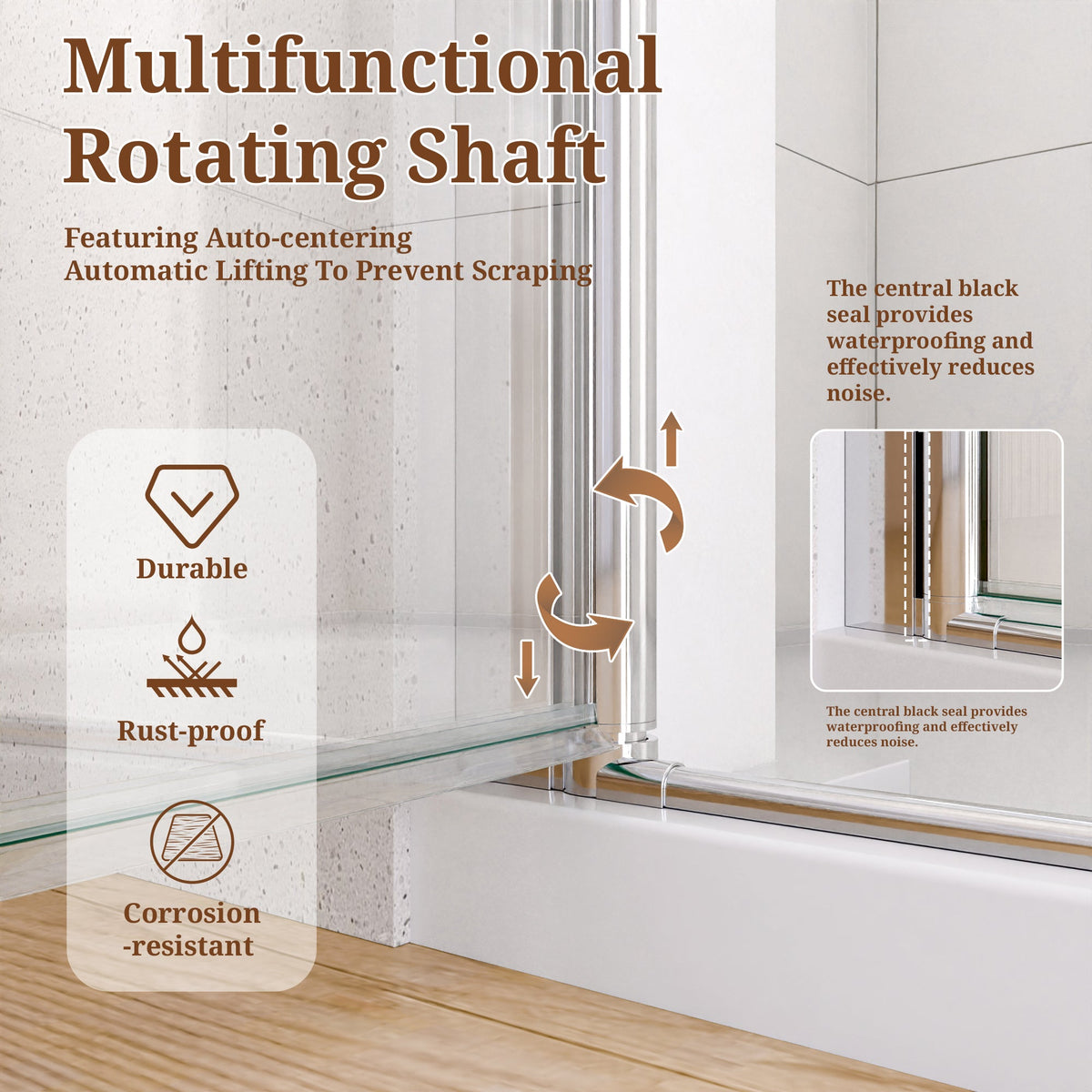 Semi-Frameless Pivot Shower Door with Magnetic Soft-Close - Chrome