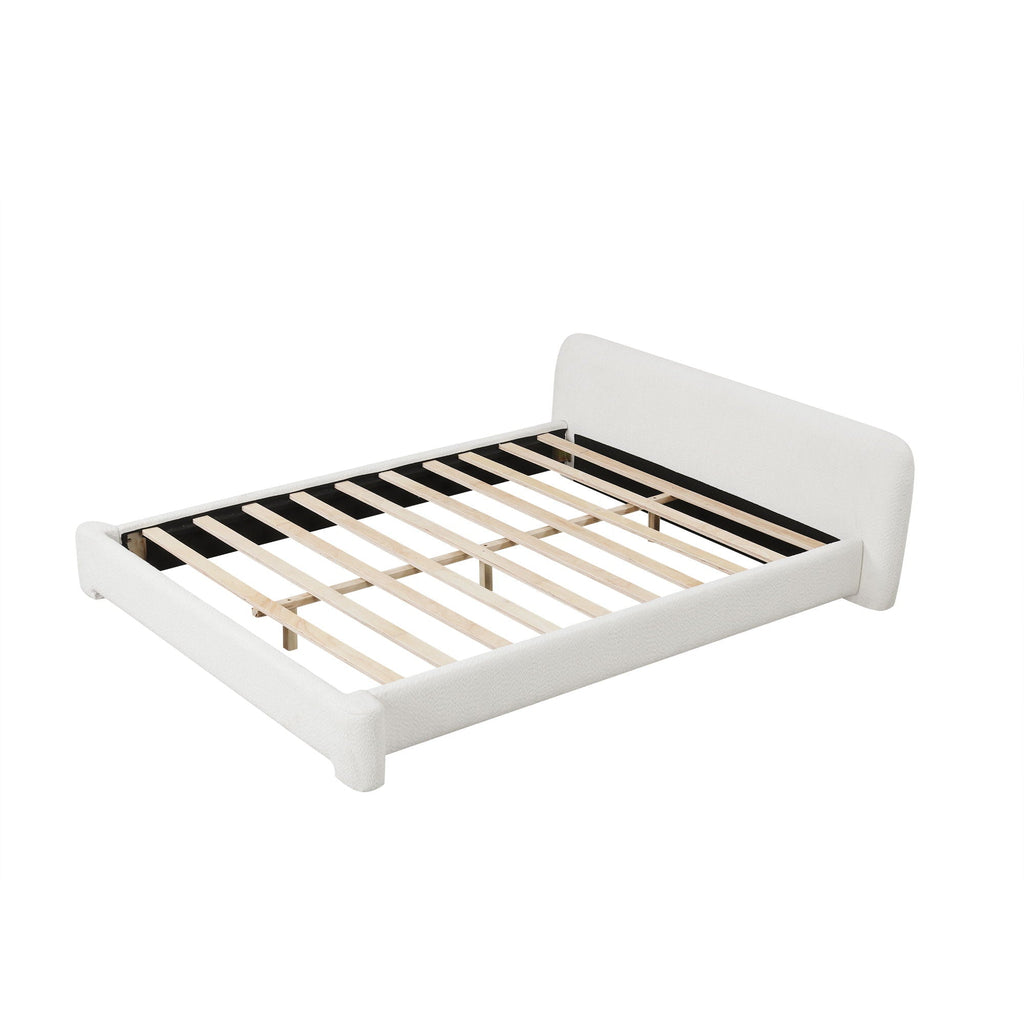 Cozy Bouce Upholstered Bed with Boucle Fabric - White