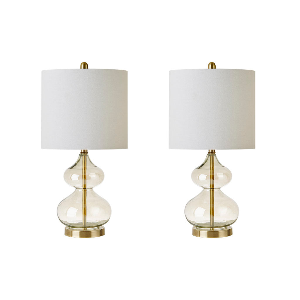 Ellipse Curved Glass Table Lamp Set of 2 with Gold Base - White