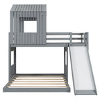 Loft Bunk Bed With Playhouse, Slide, and Guardrails - Twin Over Full