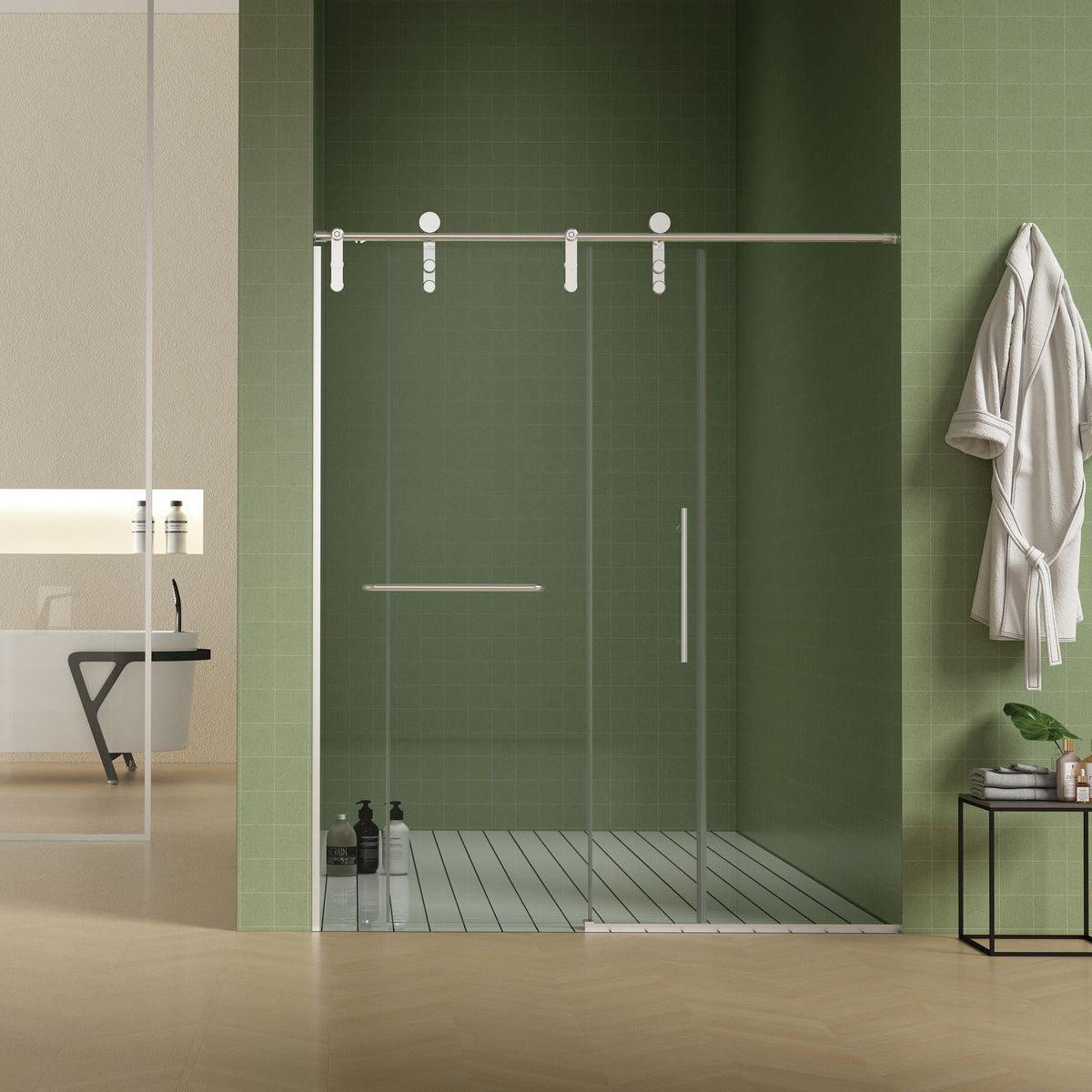 Pearl Silver Sliding Frameless Shower Door with Easy Clean Tempered Glass
