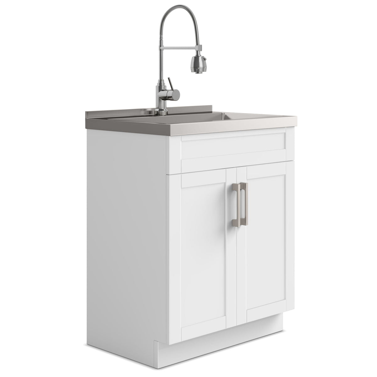 Deluxe Laundry Cabinet with Stainless Steel Sink and Faucet - White