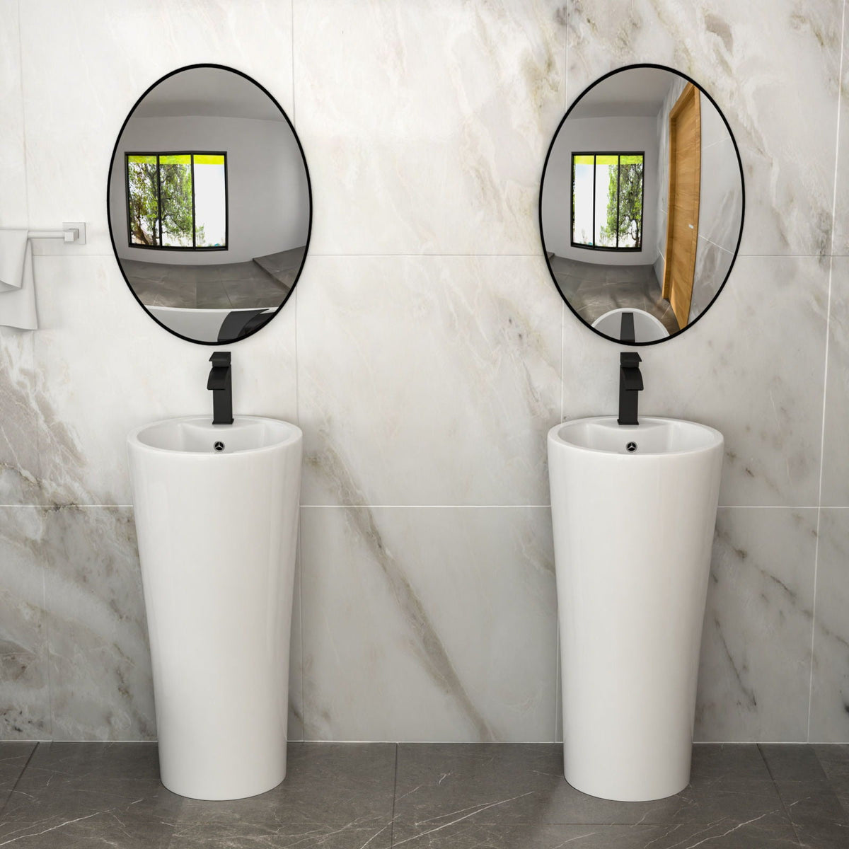 15" Pedestal Sink with Space Saving Design - White