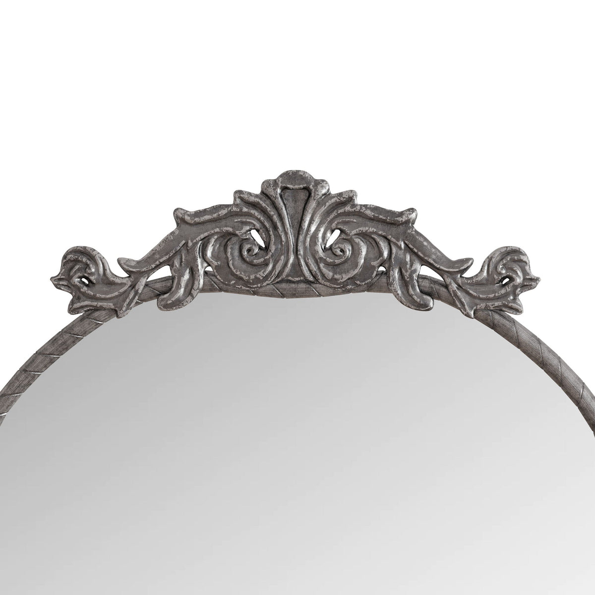 Full Body Arched Mirror with Vintage Carved Applique - Bronze or Pearl Silver