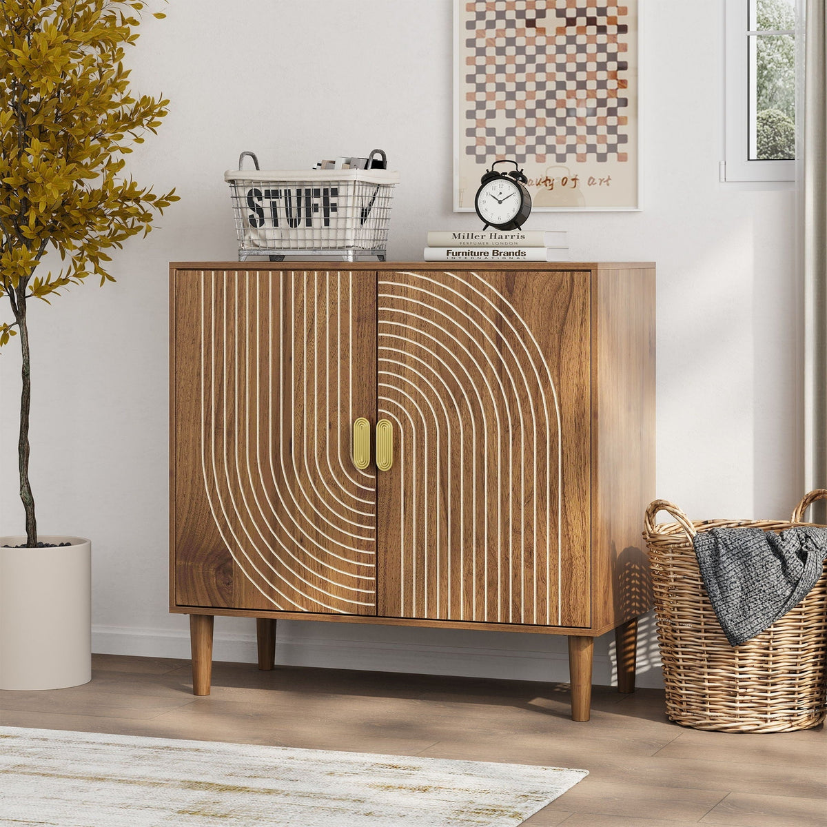 Line Groove Buffet Cabinet with Ample Storage - Brown