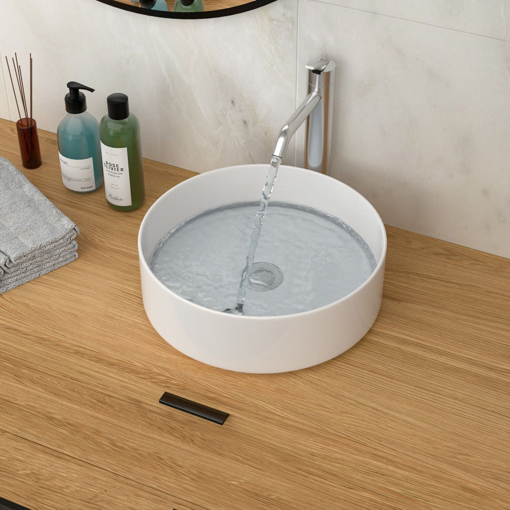 Ceramic Vessel Bathroom Sink with Stain Resistant Finish - White