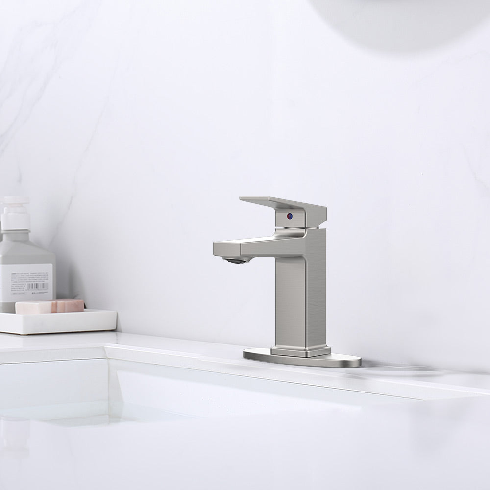 Brushed Nickel Single Handle Bathroom Faucet with Deck - Brushed Nickel