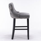 Upholstered Wing-Back Barstools with Button Tufting and Nailhead Trim - Set of 2
