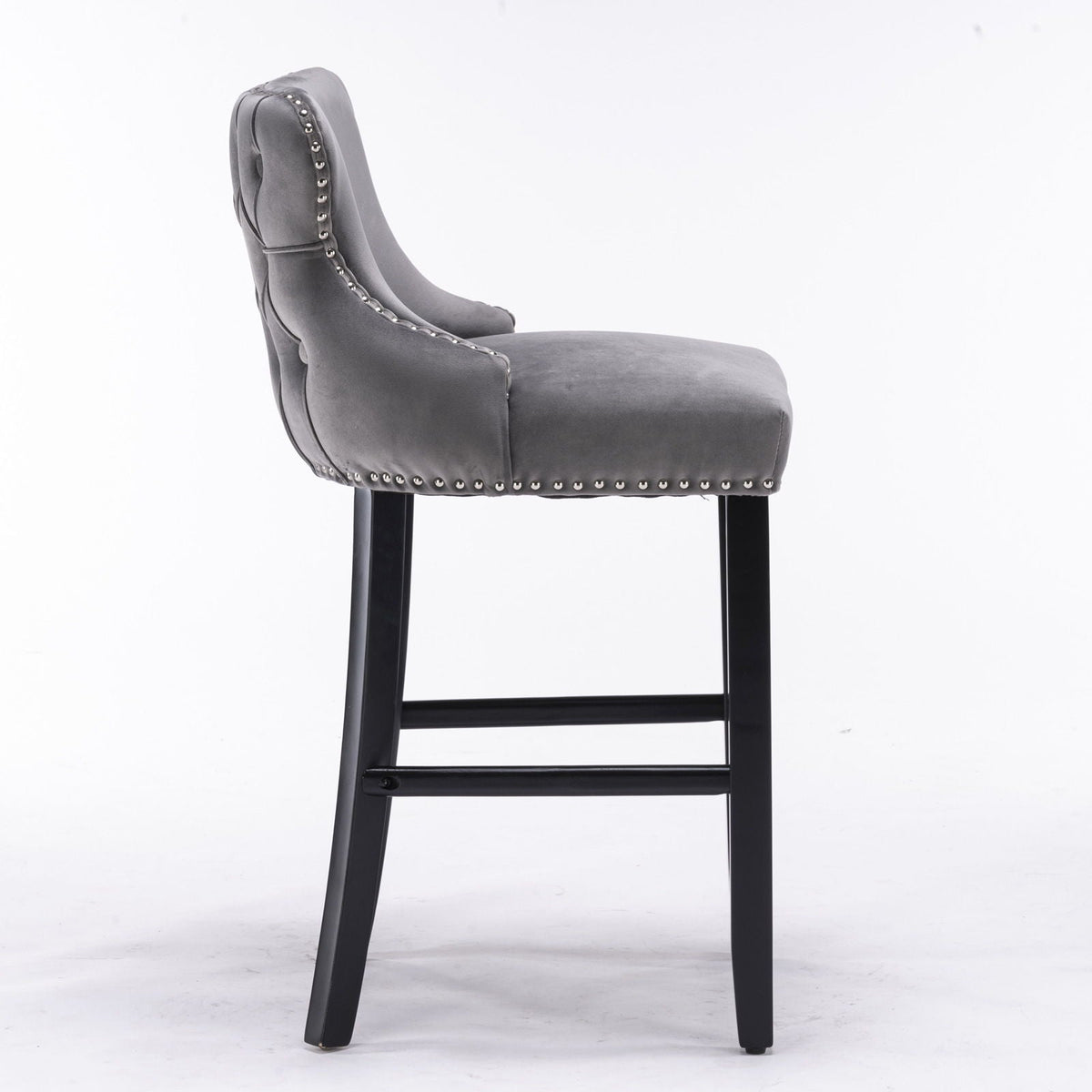 Upholstered Wing-Back Barstools with Button Tufting and Nailhead Trim - Set of 2