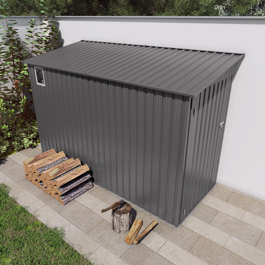 Lean-To Storage Shed with Windows and Sloping Roof - Gray