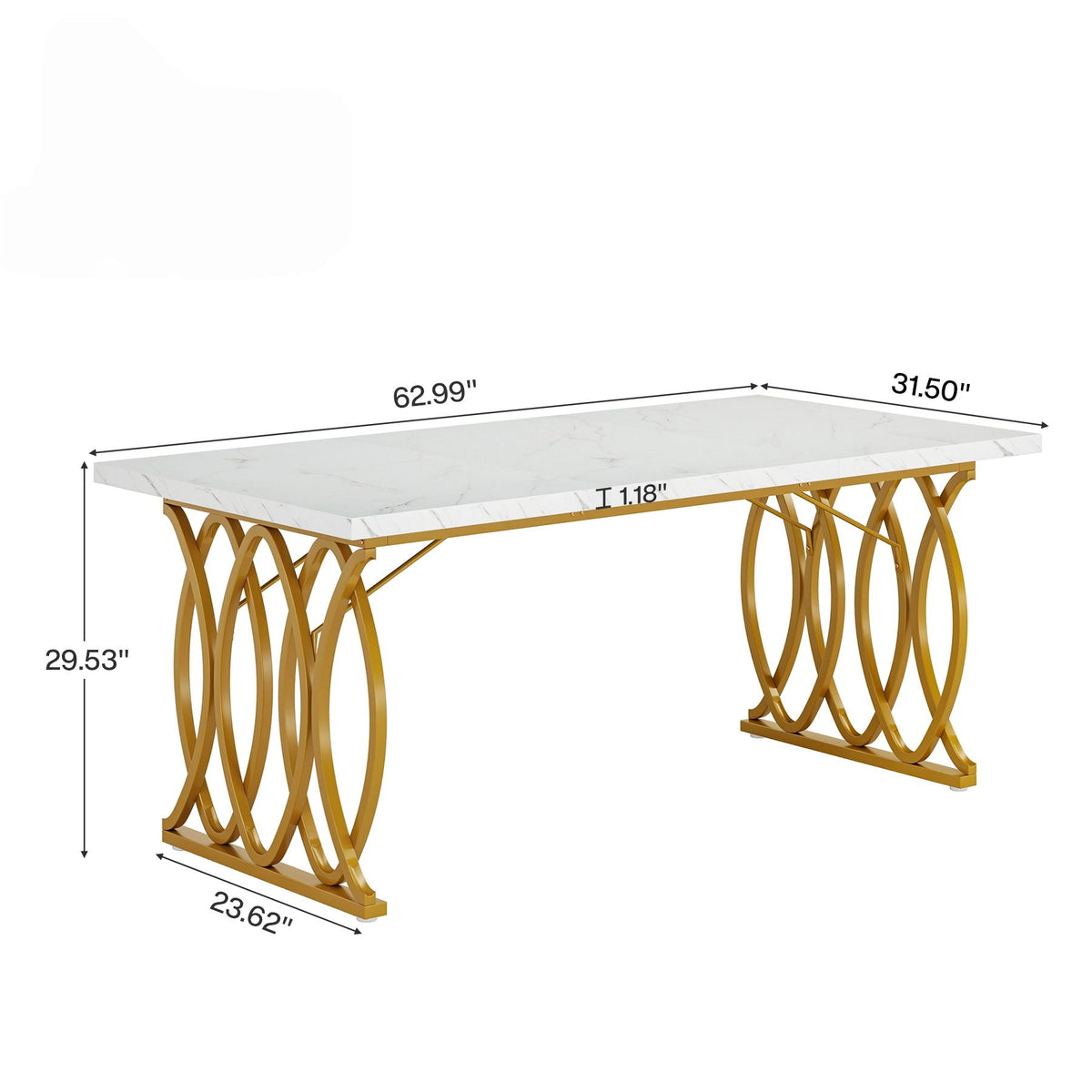 Large Rectangular Dining Table with Geometric Legs - White and Gold