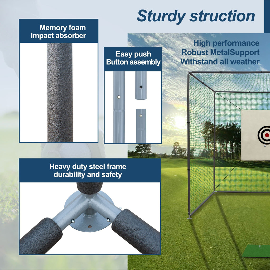 Golf Practice Net Cage with Metal Frame Hitting Net Kit - Black