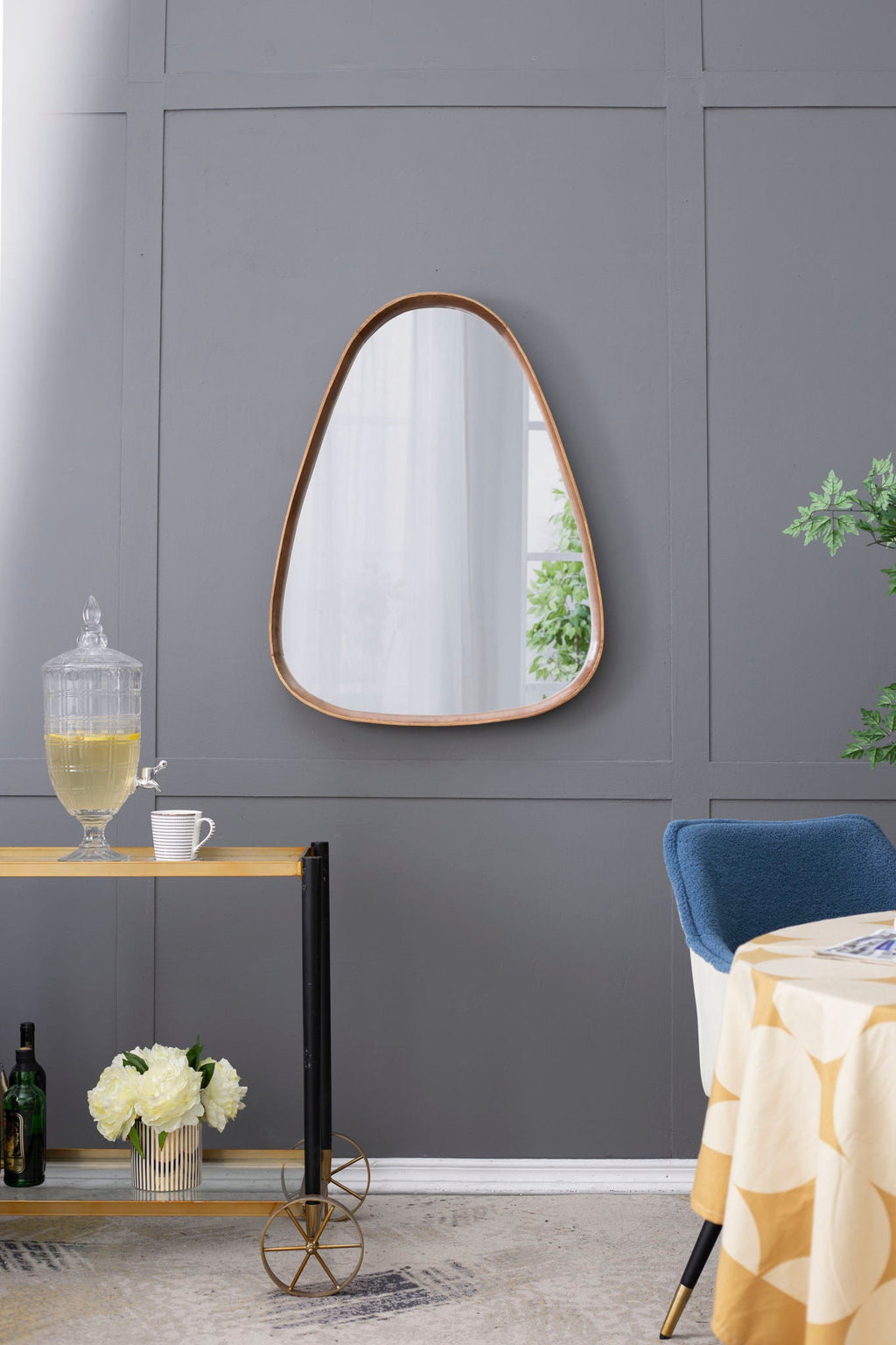 Irregular Mirror With Frame Wall Mirror - Brown