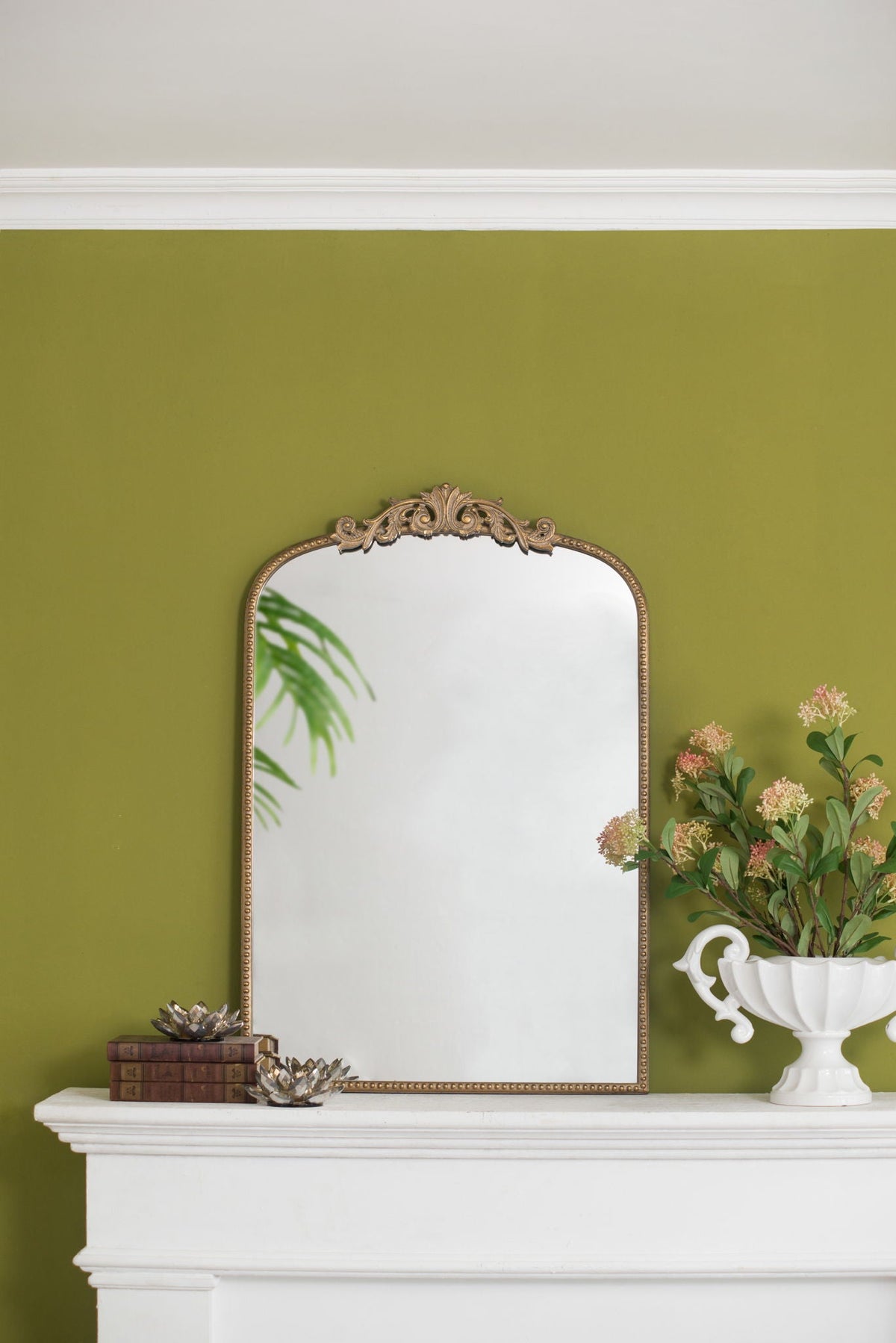 Baroque Inspired Arch Wall Mirror with Ornate Design - Gold or Black