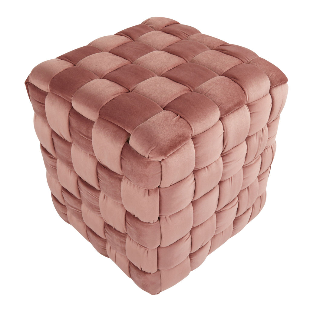 Square Braided Ottoman with Braided Upholstery - Pink, Light Blue, Dark Gray, Beige