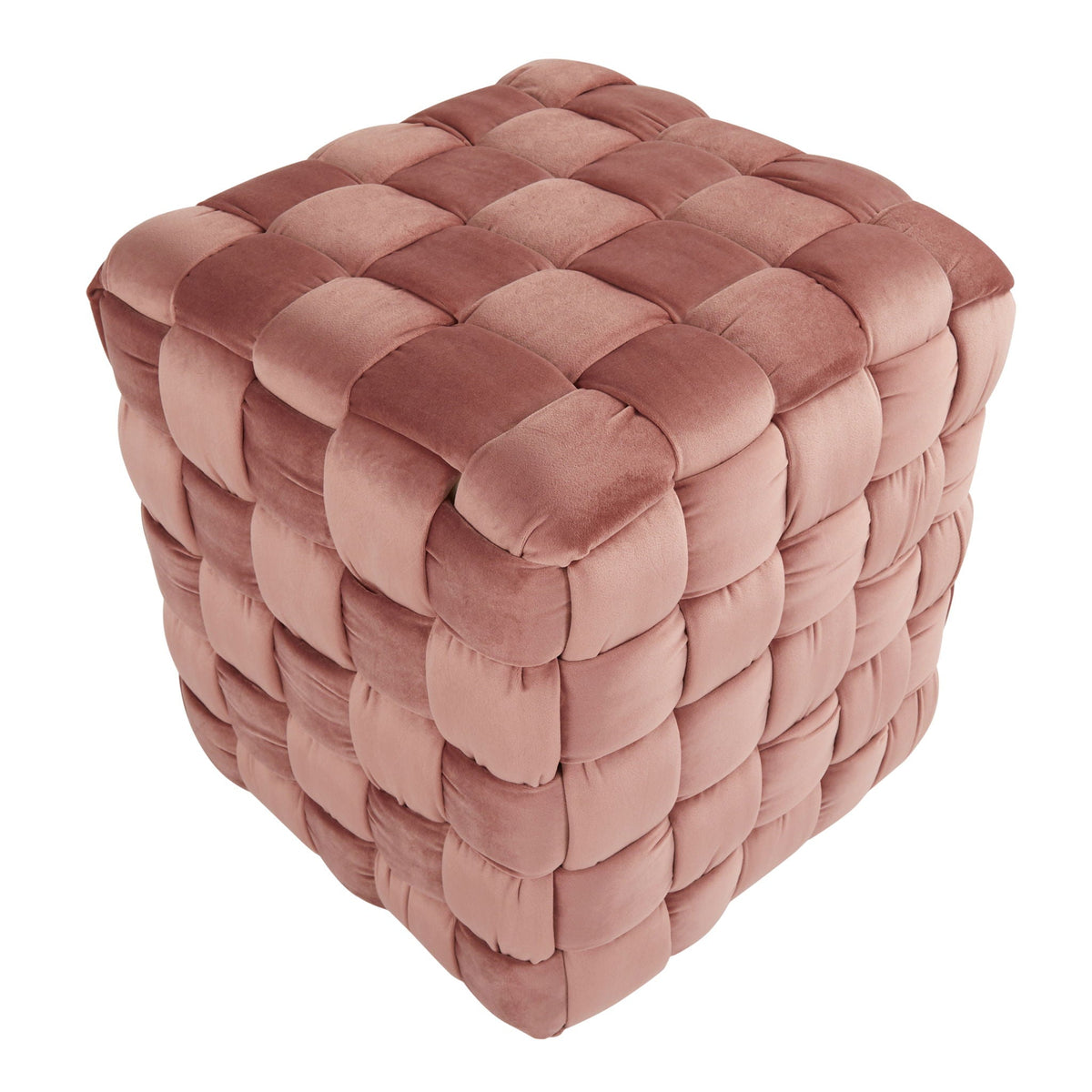 Square Braided Ottoman with Braided Upholstery - Pink, Light Blue, Dark Gray, Beige