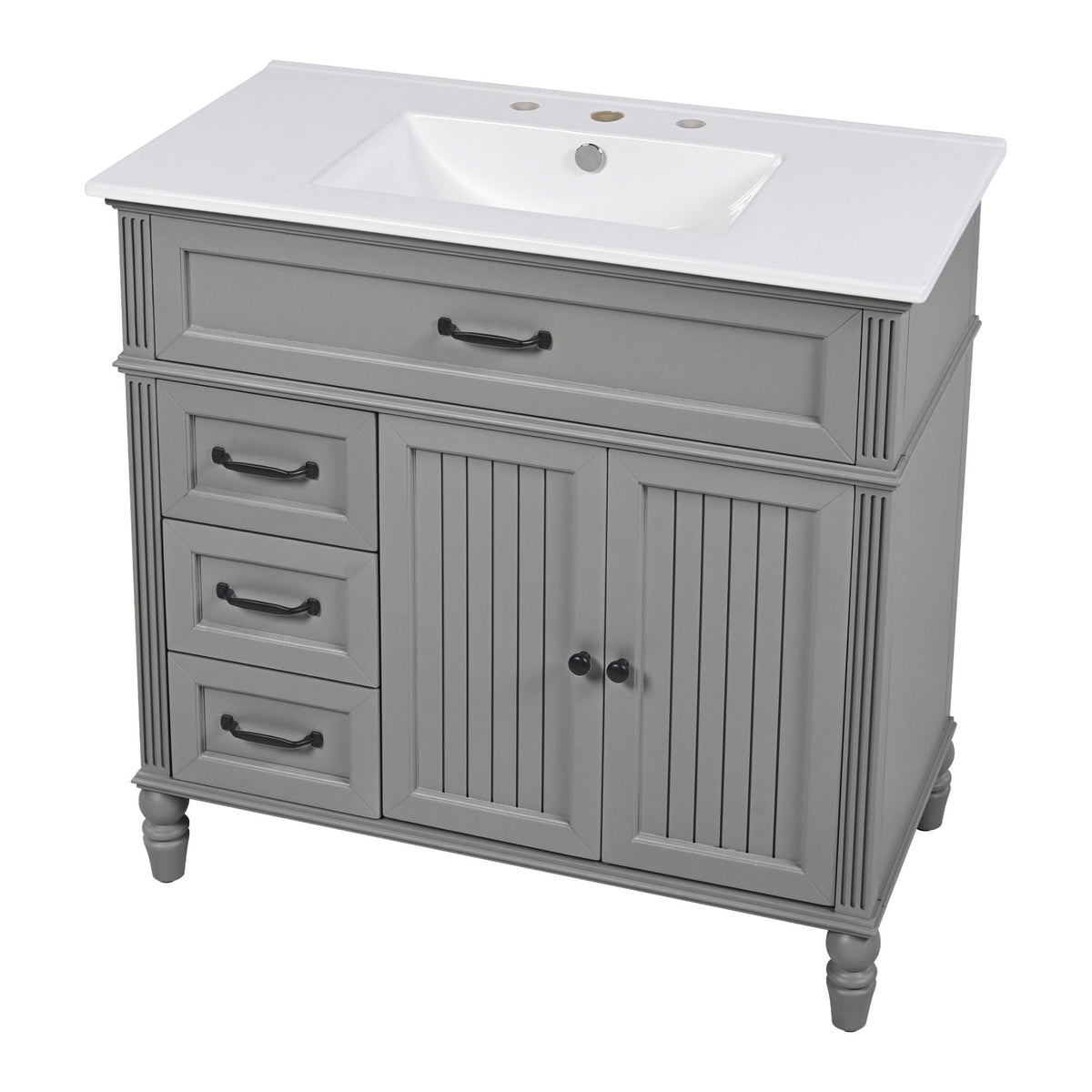 Bathroom Vanity With Sink and Drawers - Freestanding Solid Wood Cabinet