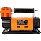 Heavy Duty 12V Air Compressor with Pressure Gauge – Black / Orange