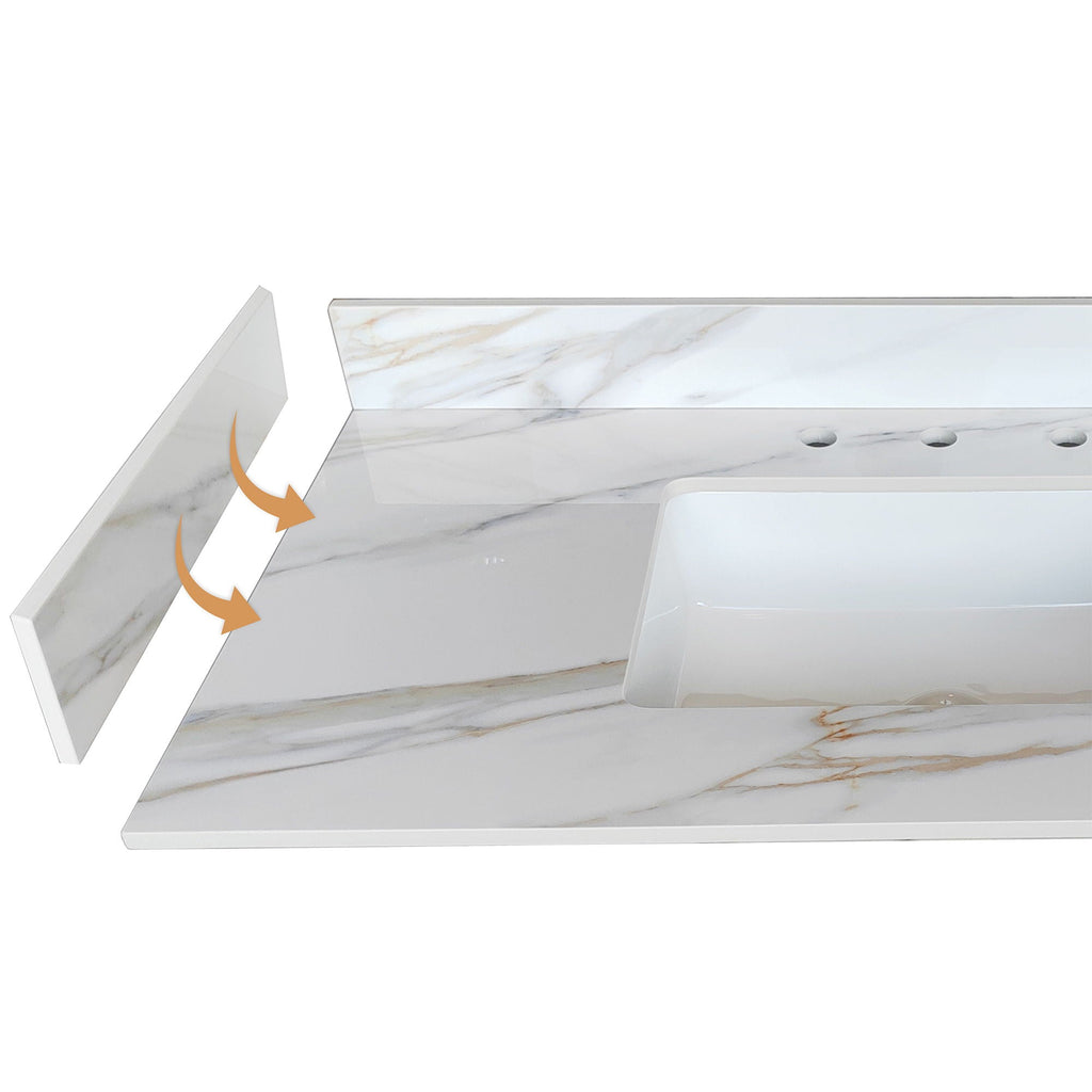 Sintered Stone Bathroom Vanity Top with 4" Backsplash and 22" Sidesplash - Carrara White