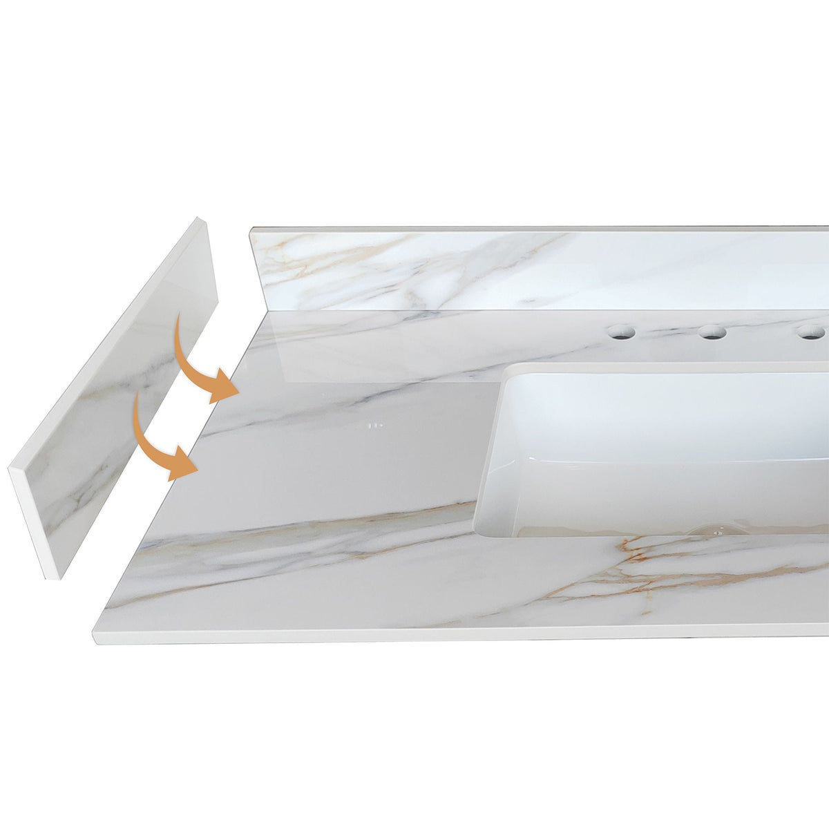 Sintered Stone Bathroom Vanity Top with 4" Backsplash and 22" Sidesplash - Carrara White