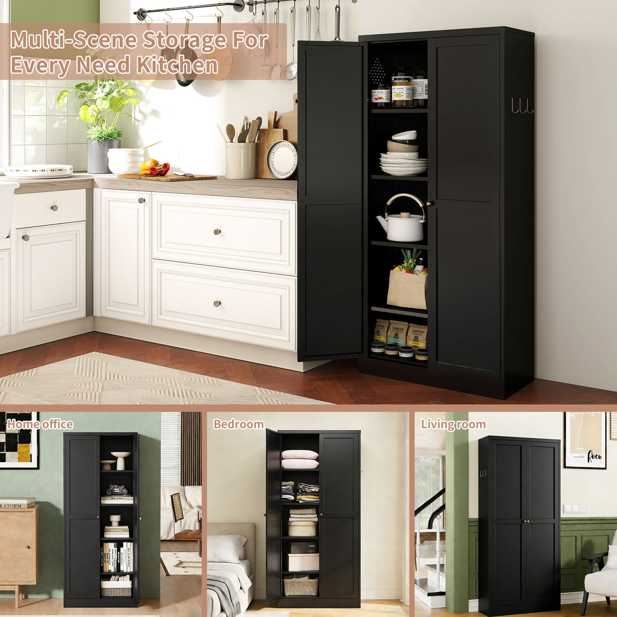 Kitchen Pantry Cabinet With 4 Adjustable Shelves