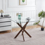 Modern Tempered Glass Dining Table with Cross Metal Legs - Multiple Colors