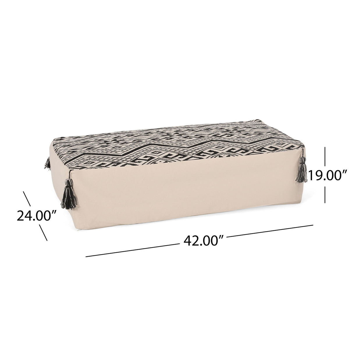 Rectangular Pouf Ottoman Floor Cushion with Polystyrene Fill - Natural / Black