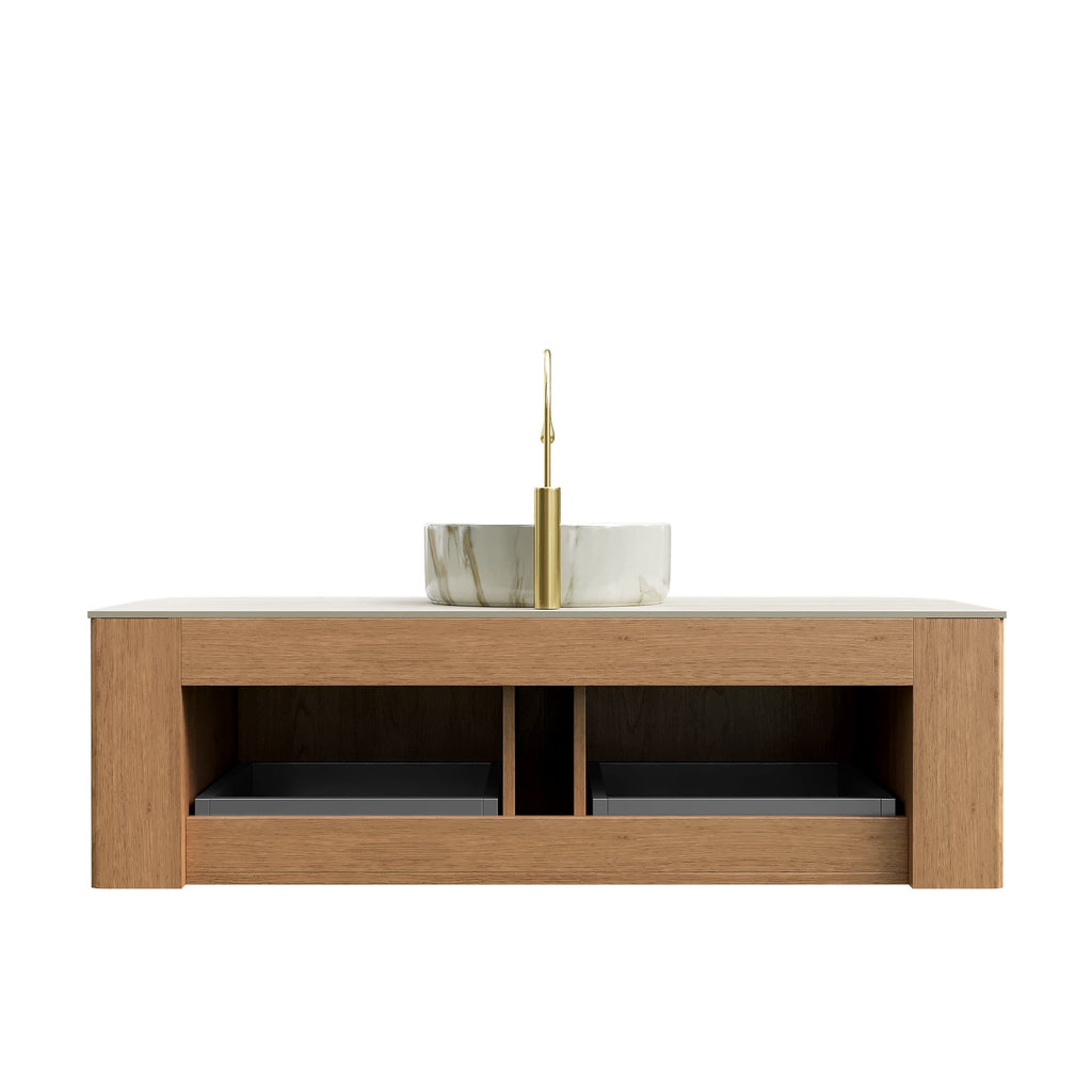 Dina 48" Bathroom Vanity & Sink with Curved Edges - Natural Wood Grain