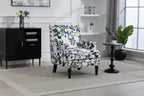 Upholstered Accent Chair with Solid Wood Legs - Vintage Armchair - Blue and White