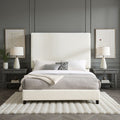 Queen Upholstered Headboard Platform Bed with Solid Wood Frame - White