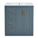 Ceramic Sink Vanity Combo with 3 Drawers and Soft Closing Doors - 30"
