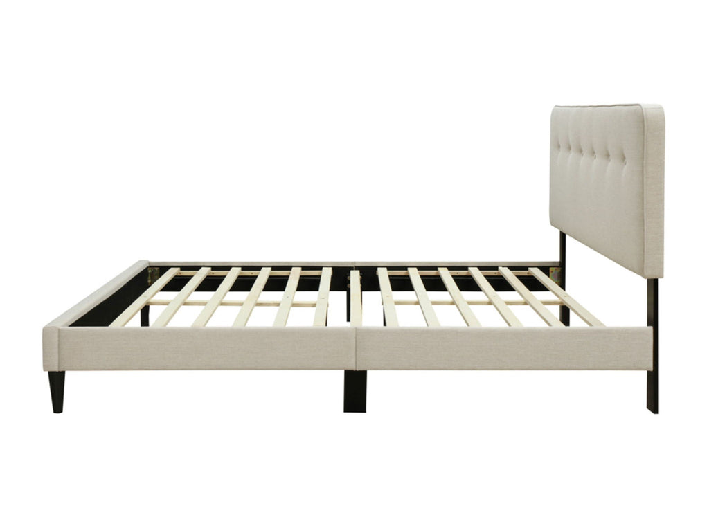 Upholstered Bed with USB Charging Port and Tufted Headboard - White