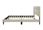 Upholstered Bed with USB Charging Port and Tufted Headboard - White