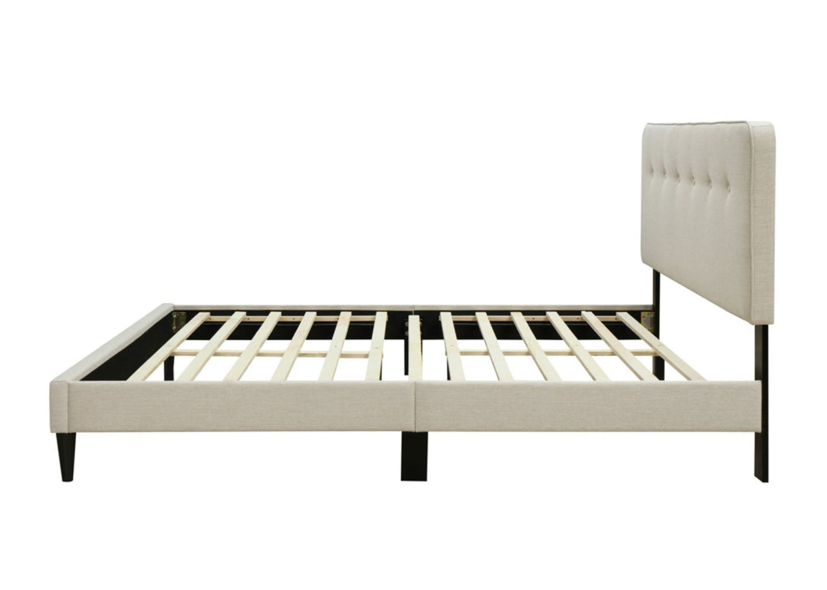 Upholstered Bed with USB Charging Port and Tufted Headboard - White