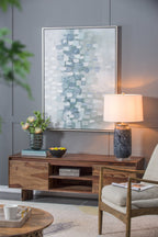 Ellis Glass Table Lamp with Blue Base and Linen Shade