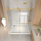 Frameless Sliding Shower Door with Clear Tempered Glass - Brushed Gold