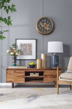 Ellis Glass Table Lamp with Blue Base and Linen Shade