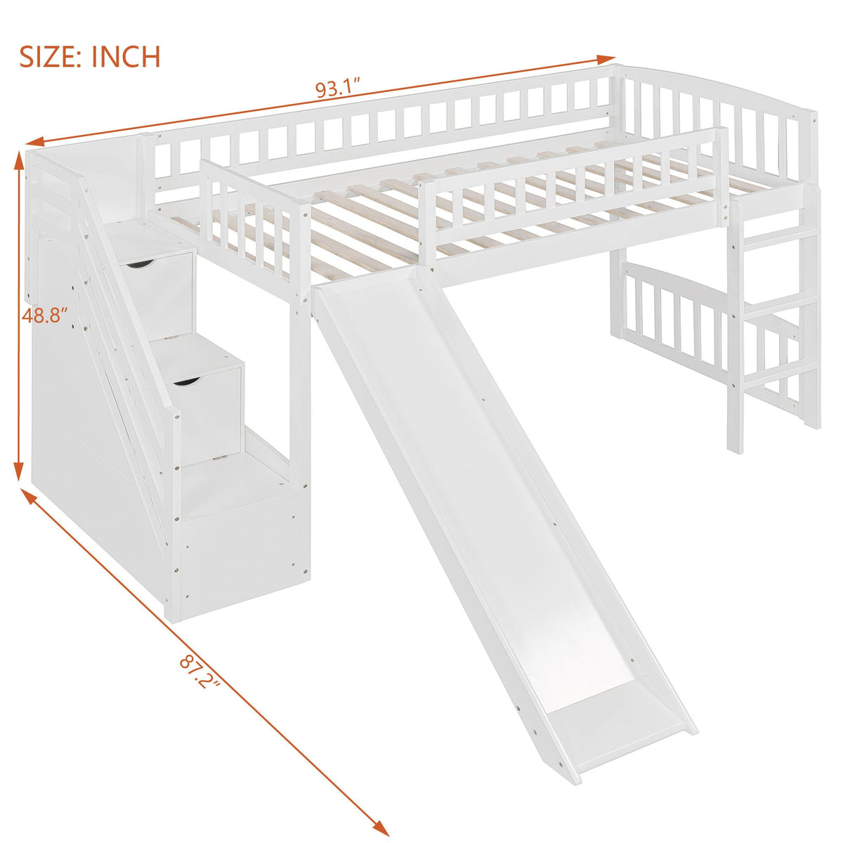 Loft Stairway Bed with Drawers and Convertible Ladder - Twin