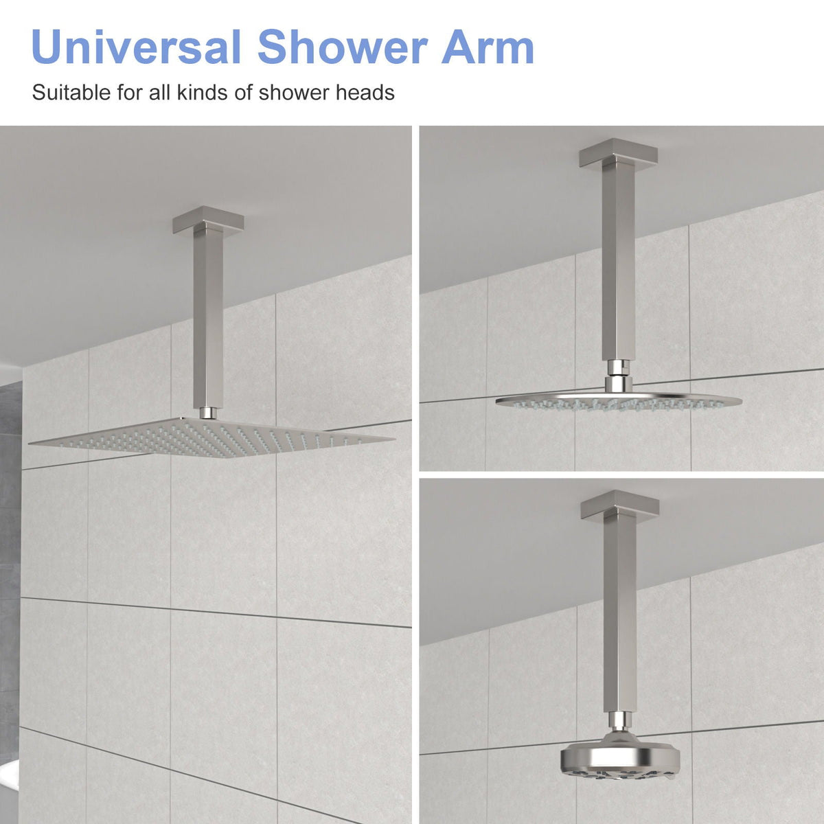 Premium 8" Ceiling Mounted Shower Arm with Flange - Black or Gray