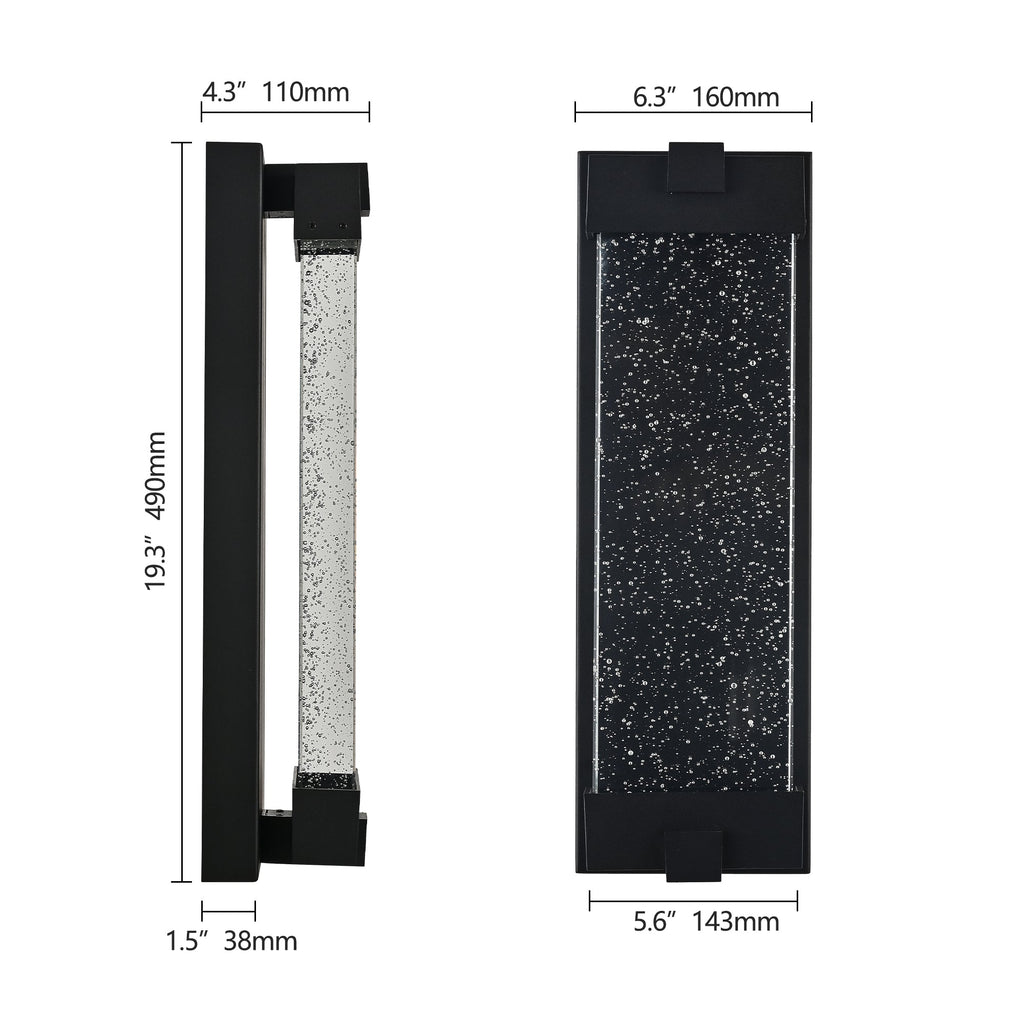 Black Aluminum Outdoor Wall Light with Bubble Crystal - Black