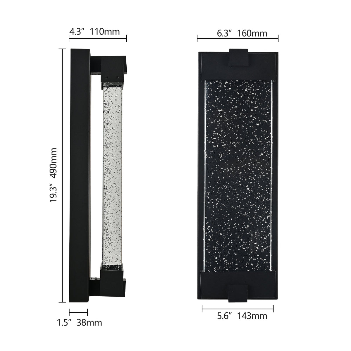 Black Aluminum Outdoor Wall Light with Bubble Crystal - Black