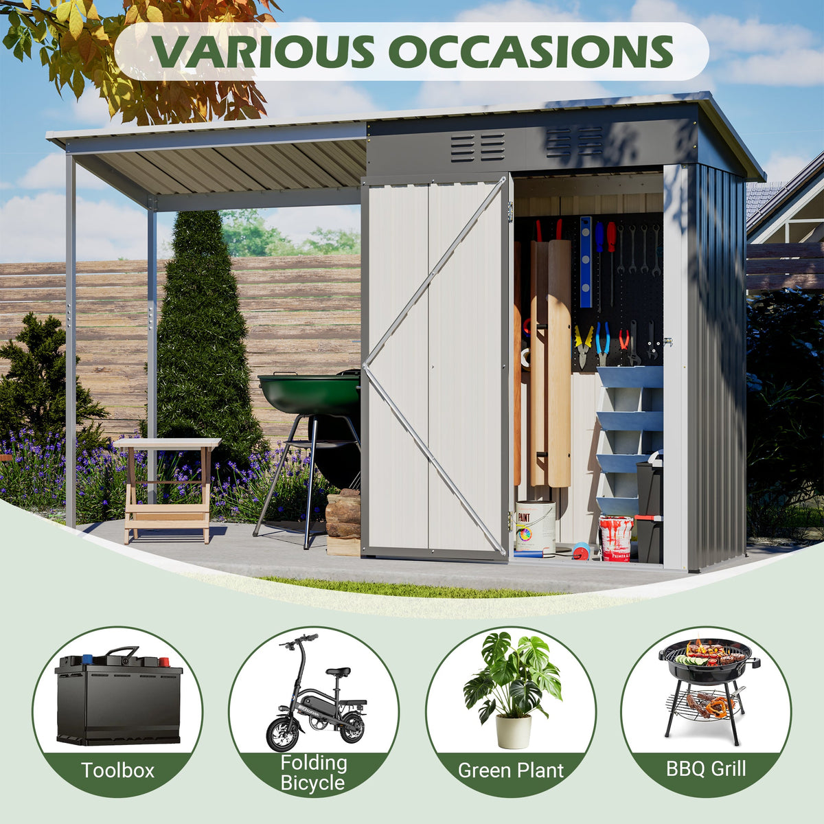 Galvanized Steel Shed & Gazebo Combo with Weather Resistant Design - Gray