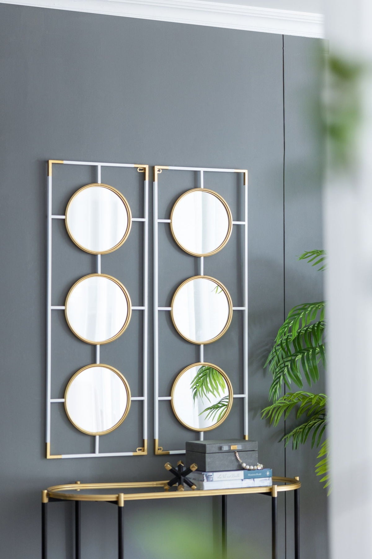 Rectangular 3-Piece Wall Mirror with Iron Frame - Gold or White