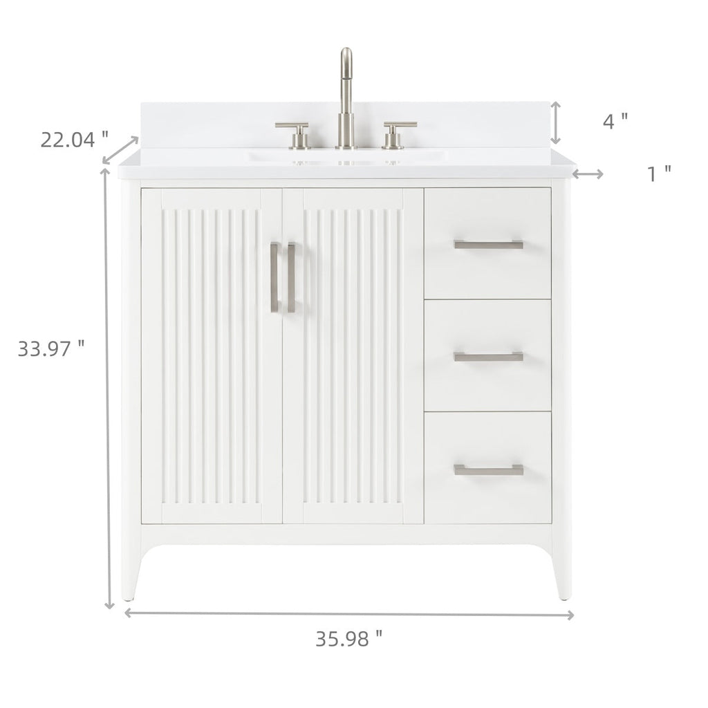36 Inch Solid Wood Bathroom Vanity with US Power - White